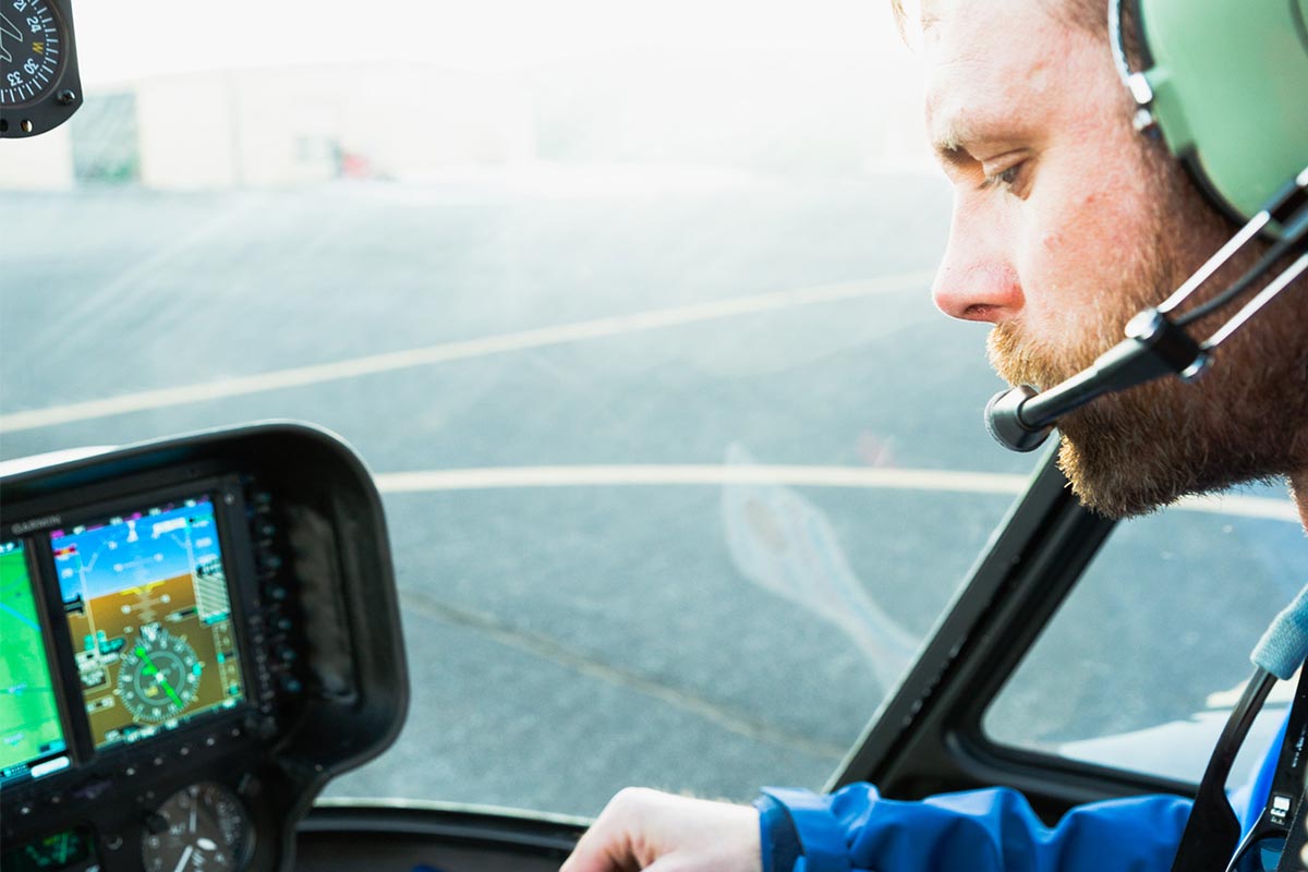 Student pilot flying helicopter